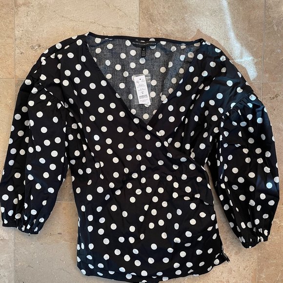 NEW White House Black Market Polka Dot Wrap Blouse - Picture 5 of 6